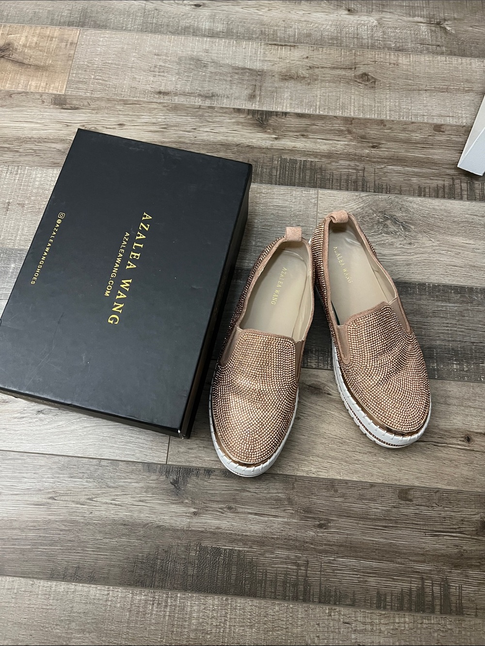 Azalea Wang Judy Rose Gold Crystal Slip-On Loafer size 10 Like new - Picture 10 of 10